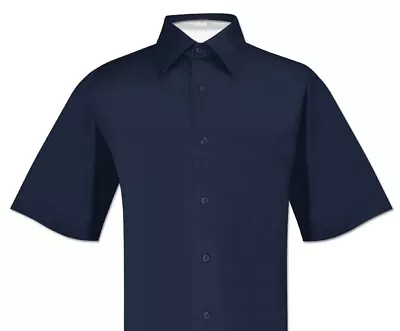 Biagio 100% Cotton Mens Short Sleeve Solid NAVY BLUE Color Dress Shirt Size S • $25.95