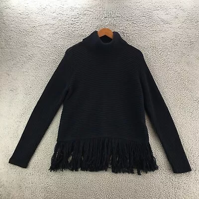 Michael Kors Fringe Turtle Neck Sweater Womens XL Blue Knit Long Sleeve Pullover • $28.99