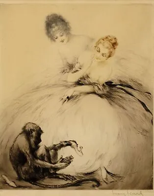 Ladies With Monkey Trying On Shoe By Louis ICart Art Painting Print • $14.99