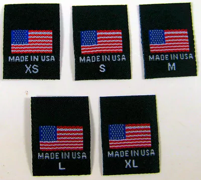 100 Pcs WOVEN CLOTHING SEWING LABELS MADE IN U.S.A. AMERICAN FLAG XS S M L XL • $12.99