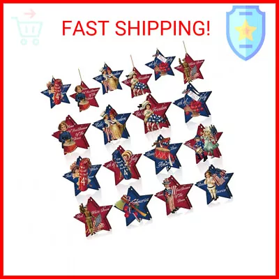 Panelee 24 Pcs Vintage 4th Of July Ornaments For Tree Wooden Patriotic Ornaments • $14.10