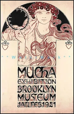 Brooklyn Museum 1921 Mucha Exhibition Vintage Poster Print Art Nouveau Decor  • $27.45