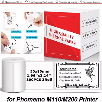 1 Roll 50*80mm Sticker Label Adhesive Tag Paper For Phomemo M110 M200 Printer • $6.50