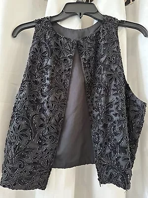 River Island Vintage Vest Beaded Embellished Black Vest Party Top • $15