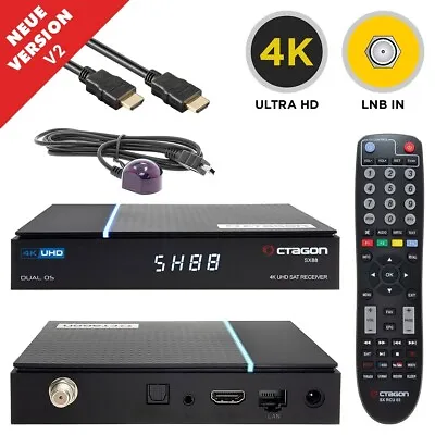 Octagon SX88 V2 4K UHD Satellite Receiver DVB-S2 Linux H.265 LAN HDMI Black • £122.30