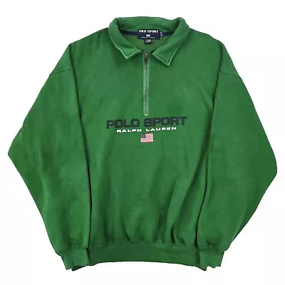 Polo Sport Ralph Lauren Vintage Spellout 1/4 Zip Sweatshirt Green Men's XL  • £70