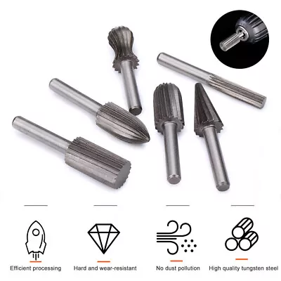 6Pcs HSS Rotary File 1/4 Engraving Bit Rasp Kit For Wood Metal Plastic Deburring • $16.99