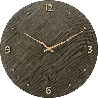 LEXPOP Radio Controlled Wooden Wall Clock With 3D Numbers - Silent Wall Clock • £19.95