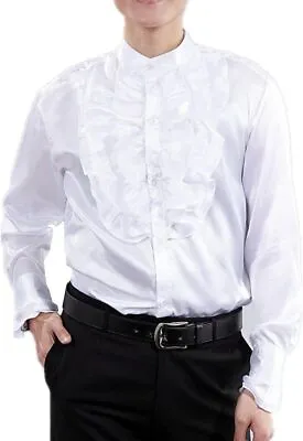 Men Shirts Victorian Tuxedo Satin Long Sleeve Ruffle Stand-up Collar Blouses • $73.39