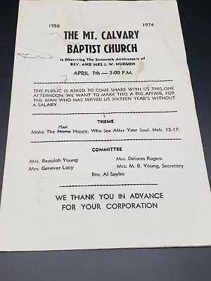 Mt. Calvary Baptist Church - 1974 Anniversary Program • $0.99