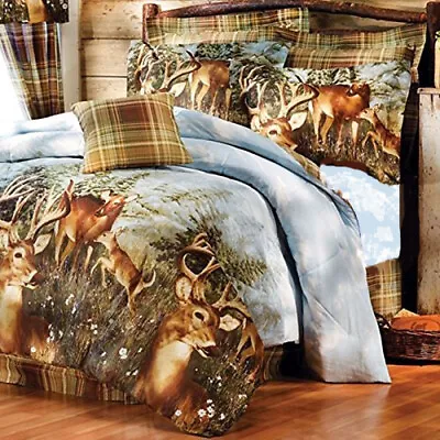 WHITETAIL DEER Buck HUNTING Lodge Cabin Plaid COMFORTER SET+SHEETS Bed~in~a Bag • $89.98