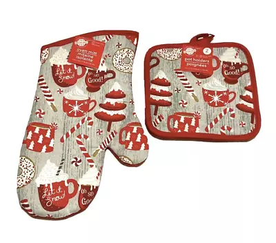 Christmas House Holiday Coffee & Candy Oven Mitt And 2 Pot Holder Set • $15