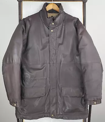 VTG EDDIE BAUER Goose Down Leather Size Large Mens Puffy Field Jacket Coat Brown • $359.10