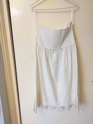 £7 • Buy Next White Cotton & Broiderie Anglaise Ruched Top Dress Size 10 Vgc