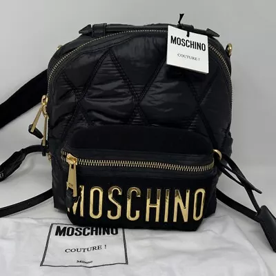 Moschino Milano Womens Diamond  Quilt Logo Backpack Color Black  & Gold CL • $287.10