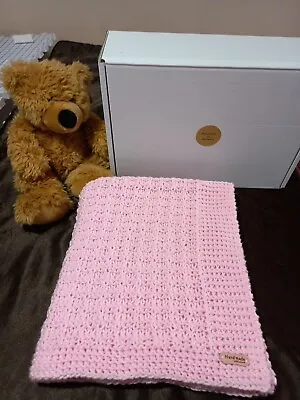 Hand Knitted Pink Baby Blanket In Gift Box • £25