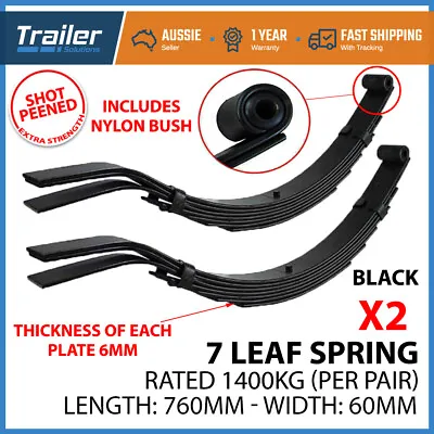 Pair 7 Leaf Eye To Slipper Trailer Springs 60mmx6mm Horse Float 1400kg Caravan • $122.95