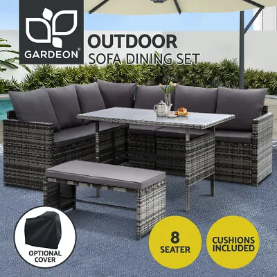$799.95 • Buy Gardeon Outdoor Dining Set Sofa Lounge Setting Chairs Table Bench W/ Cover Grey