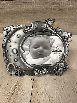 Pewter Baby Photo Picture Frame Malden Hey Diddle Nursey Rhyme Moon 3 1/2” X 5” • $16.99