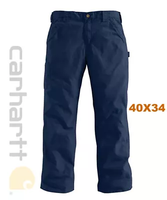 Carhartt Mens Navy Blue Loose Fit Canvas Utility Work Pants 40x34 - BN0151-M • $28.99