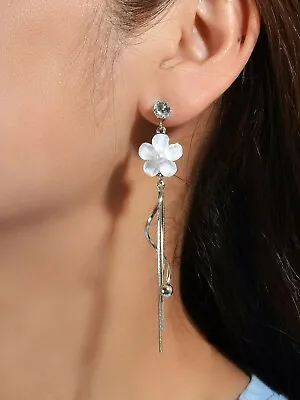 $1.99 • Buy Fashion White Flower Silver Tassel Drop Dangle Earrings For Women Jewellery Gift