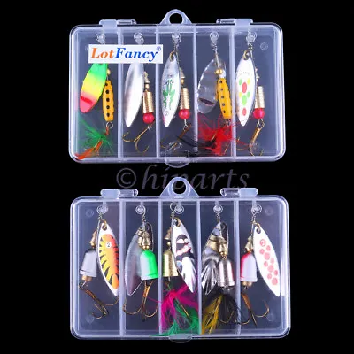 10pcs Fishing Lures Spinnerbaits Bass Trout Salmon Hard Metal Spinner Baits Box • $9.50