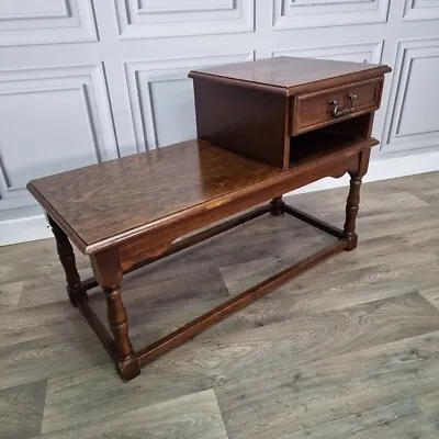 Retro Vintage Oak Wooden Telephone Seat Chair Hall Entrance Table Bedroom • £79.99