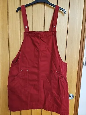 TU Short Denim Style Burgundy Dungarees Pinafore Skirt  Size 18 Used • £8