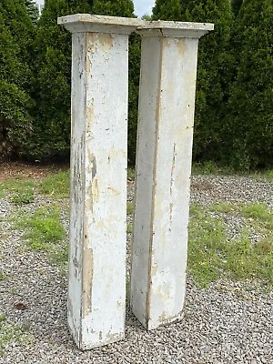 $229 • Buy Pair Antique Square Columns W/ Top Caps, 63”H & Hollow, Shabby Worn, Distressed