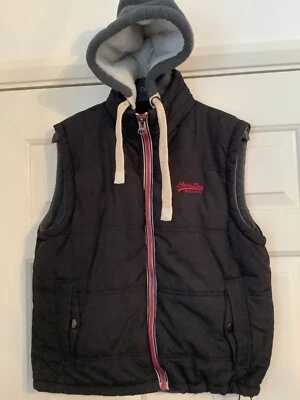 £7.50 • Buy Boys Black & Grey Hooded Gilet BodywarmerSize 11-12 By SuperDry