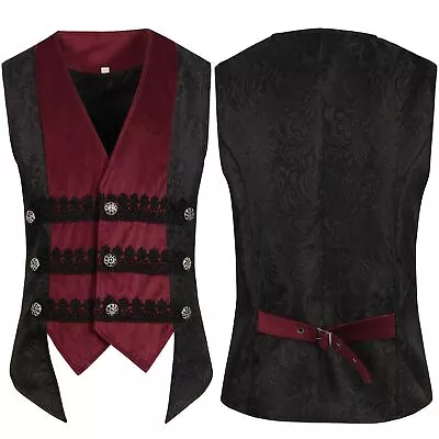 Waistcoat Mens Brocade Tailored Formal Gothic Steampunk Victorian Cosplay • £23.99