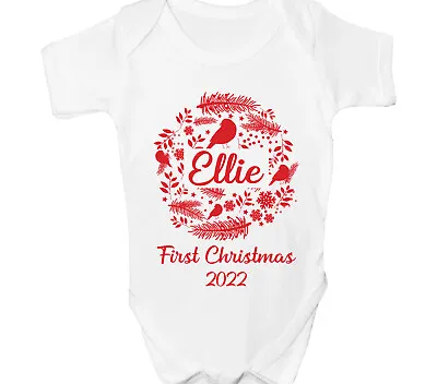 Personalised First Christmas Baby Grow Sleepsuit Any Name 1st Gift • £6.99