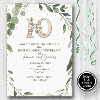 10 Personalised 10th Wedding Anniversary Party Invitations Invites • £1.49