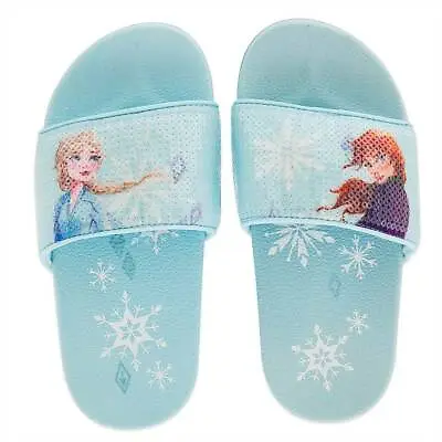 NWT Disney Store Frozen 2 Elsa And Anna Slides Sandals Shoes Girls Blue • $12.95