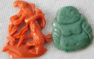 $59.99 • Buy Vintage Chinese Carved Jade Buddha Pink Coral Giesha Figures Pendants