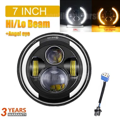 7  LED Headlight Headlamp White HI-LO Beam Halo Angel Eyes Light Bulb 12 Volt H4 • $26.11