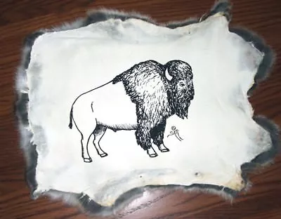 Buffalo Bison Printed On Full Tanned Rabbit Pelt Rustic Lodge Cabin Home Decor • $34.95