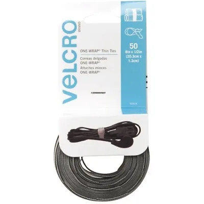 Velcro Brand One-Wrap Pre-Cut Thin Ties 0.5  X 8  Black/Gray 50/Pack • $9.99