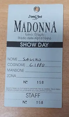 Madonna Blond Ambition World Tour 90PASS STAFF Turin Stadium Of The Alps • £61.64