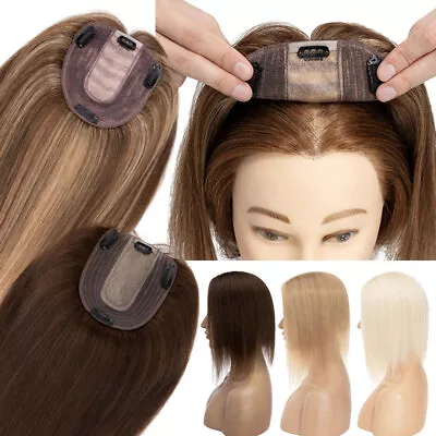 Women Human Hair Topper 100% Human Hair Toupee Hairpiece Silk Mono Top Piece Wig • £82.39