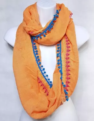 MICHAEL STARS Womens Infinity Scarf Wrap One Size Orange Embroidery Lightweight • $32.39