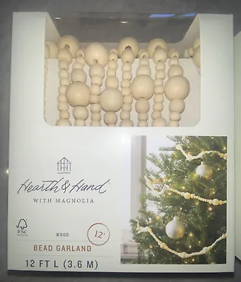 BRAND NEW Lot Of Two (2) 12’ Hearth And Hand Magnolia Wood Bead Garland Beige • $27.49
