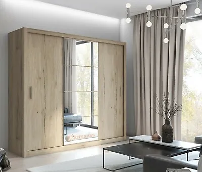 Brand New Modern Wardrobe Sliding Door With Mirror IDEA 01 In San Remo Oak 250cm • £489
