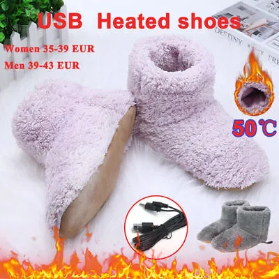 £6.99 • Buy Electric Heated Slippers USB  Winter Warmer Foot Shoes Warm Feet Plush Washable