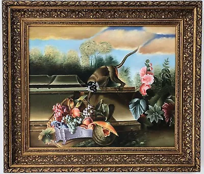 Original Vintage Monkey Oil Painting “The Fruit Thief” Signed & Framed 31” X 27” • $2799