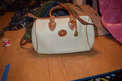 Vtg Dooney & Bourke Ivory Brown Pebbled Leather Satchel Hand Bag Double Handle • $39