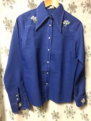 Vintage Lisa-Jane Blue Floral Cowgirl Long Collared Sleeved Shirt Top Size 38/10 • £29.79