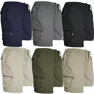 Mens Plain Elasticated Lightweight Shorts Cargo Combat Multi Pocket Cotton M-6XL • $10.52