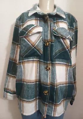 NEW Jason Maxwell Soft Fleece Jacket Button Up Plaid Print Womens LARGE Flannel • $19