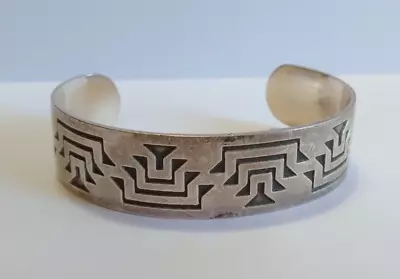 Vintage Hallmarked Hopi Indian Sterling Silver Overlay Cuff Bracelet • $375